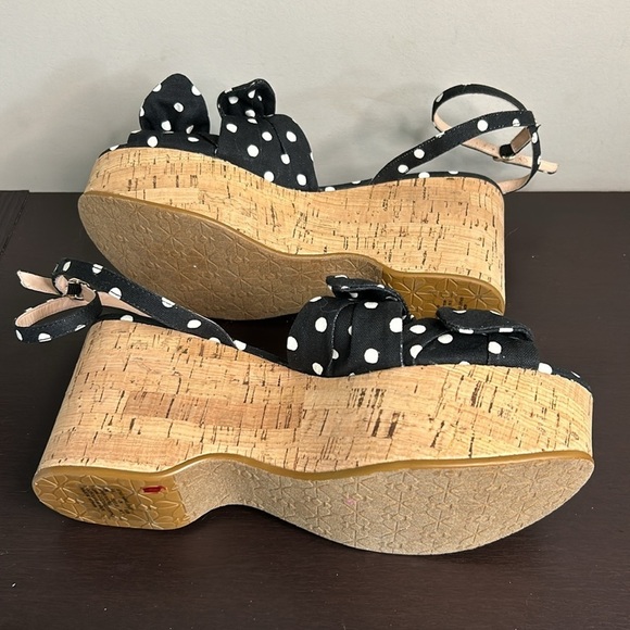 Kate Spade Shoe Julep Platform Wedges Polka Dot Black French Cream Sz 9 NEW - Picture 9 of 10